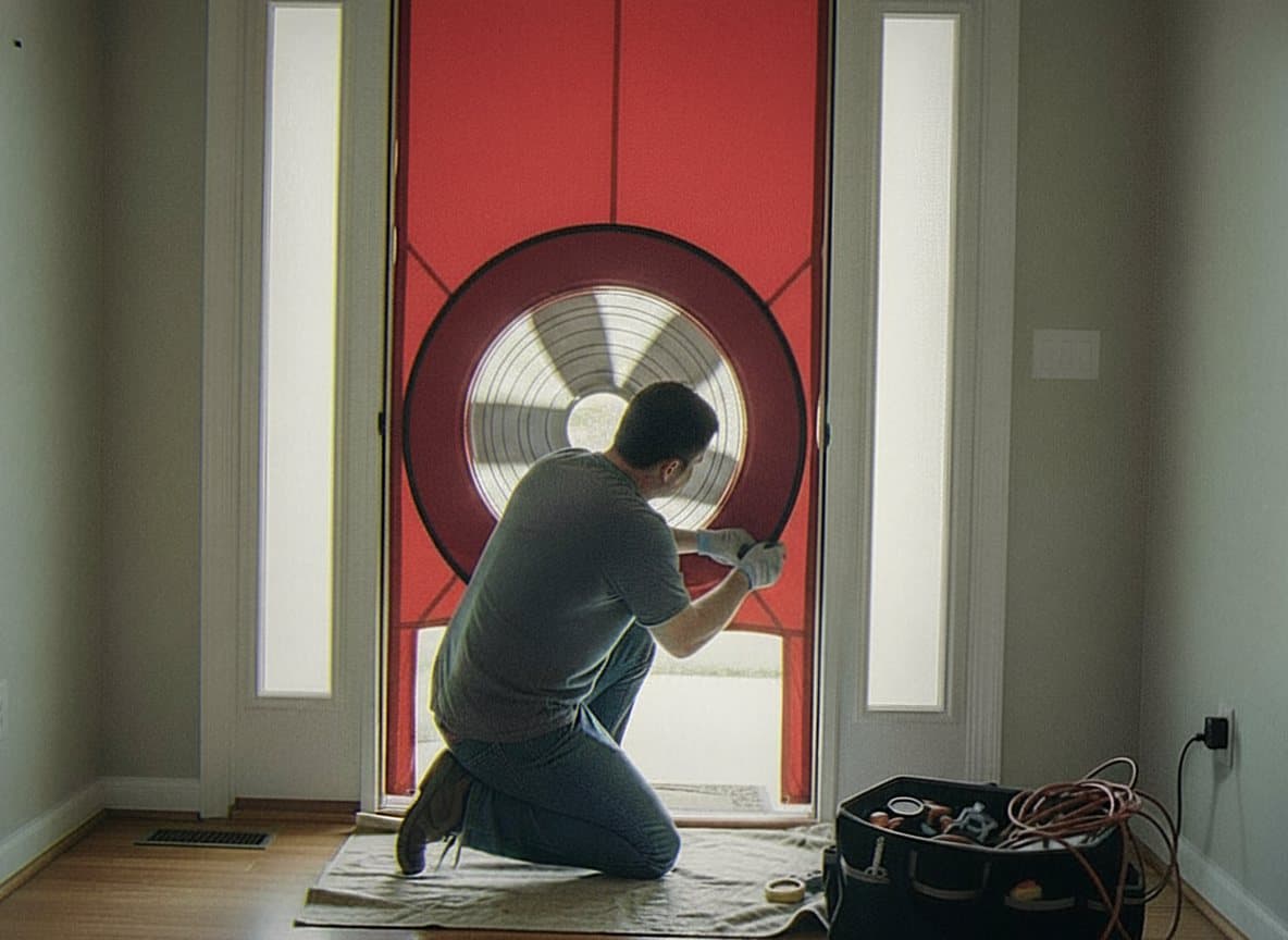 Blower door testing installation