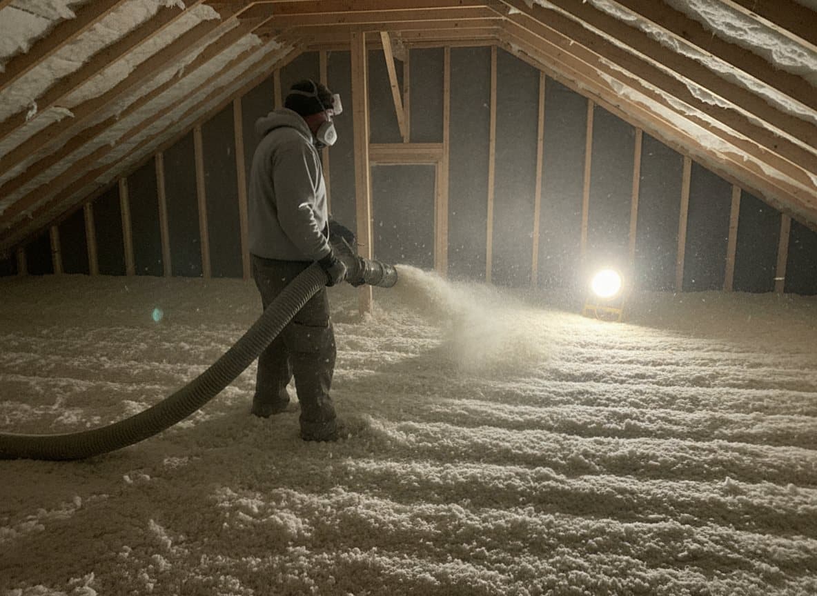Blown-in insulation being applied