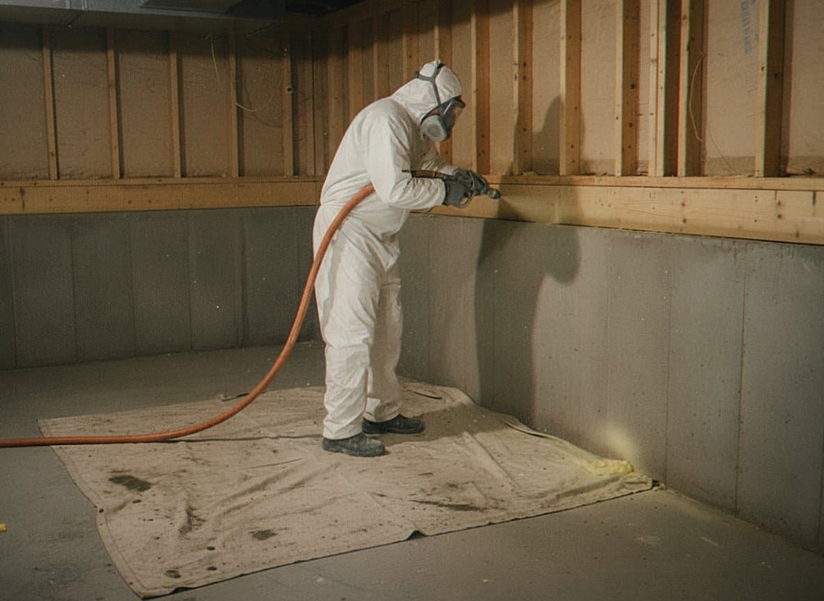 Worker spraying foam during application