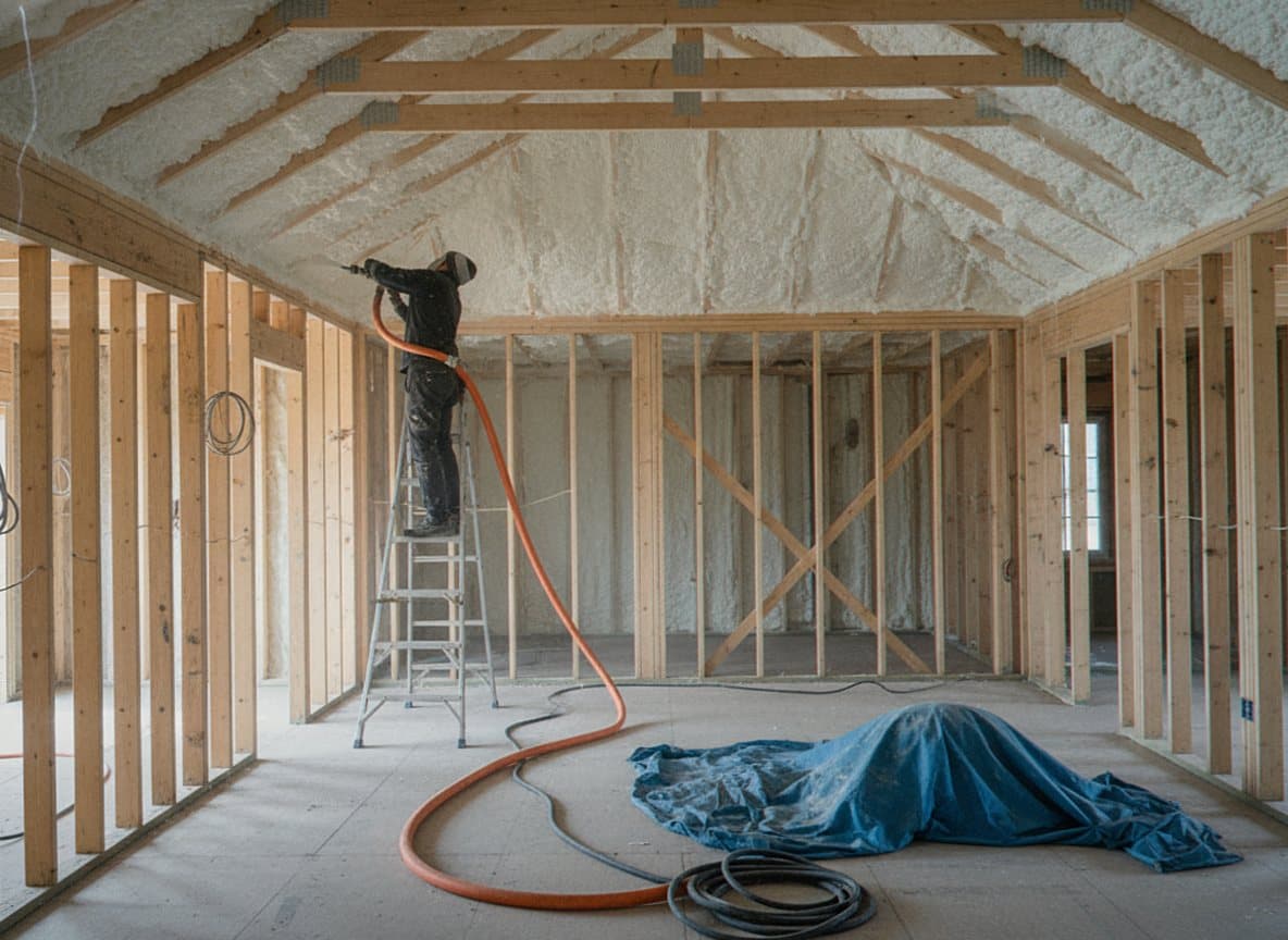 Rafter insulation being applied