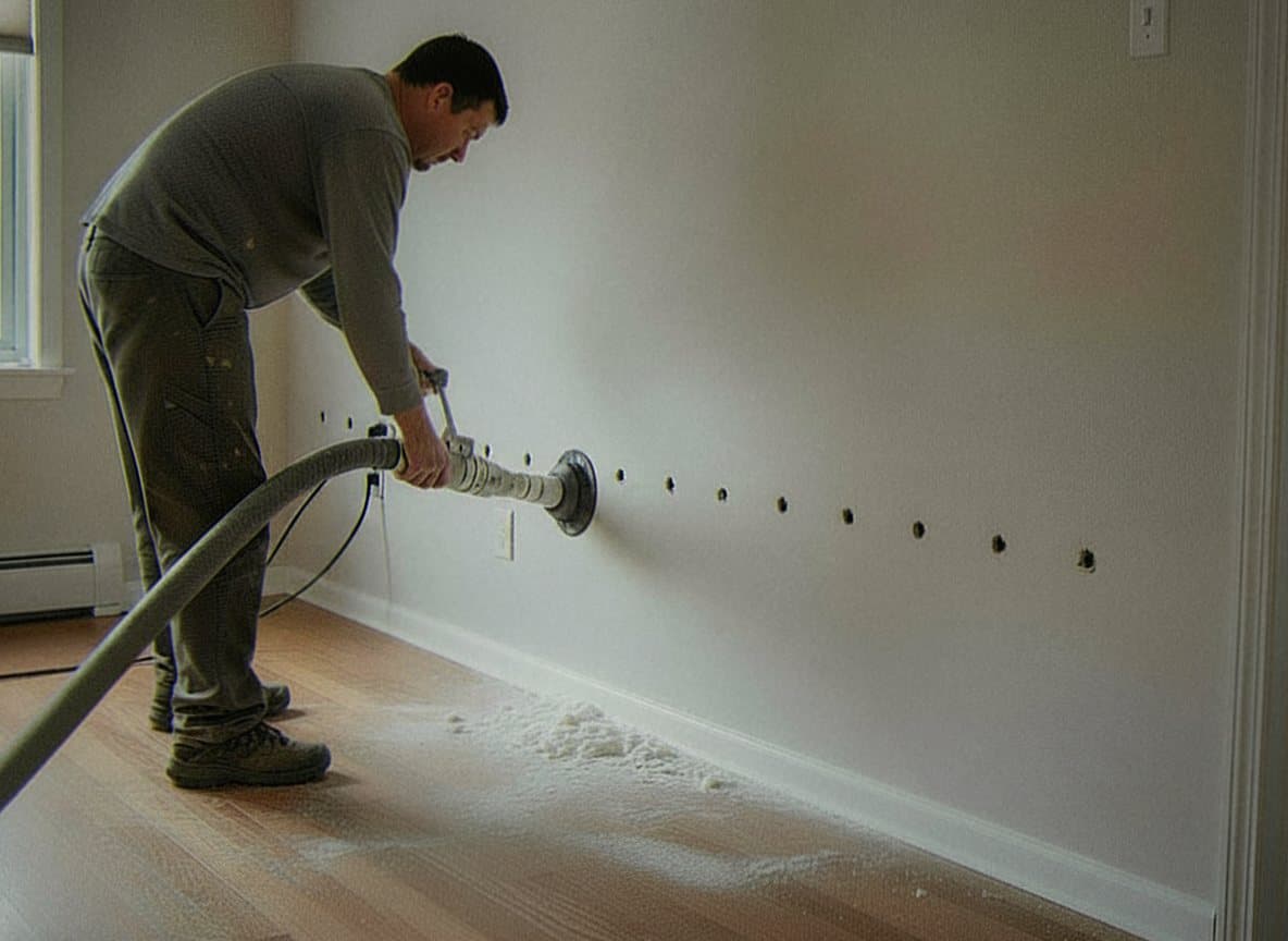 Foam being injected into wall